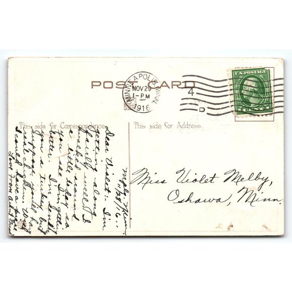 Vintage 1916 Thanksgiving Postcard with Pilgrim Boy & Turkey Lithograph - Picture 2 of 2